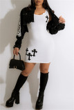 White Fashion Sexy Solid Embroidered O Neck Vest Dress