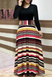 Pink Fashion Casual Print Patchwork O Neck Long Sleeve Dresses