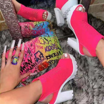 Розовые модные повседневные туфли на танкетке с открытым носком в стиле пэчворк, сплошной цвет, рыбий рот, обувь на танкетке