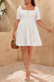 White Fashion Casual Solid Bandage Patchwork Square Collar Plus Size Dresses