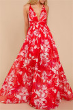 Rotes, modisches, lässiges, rückenfreies Sling-Kleid mit V-Ausschnitt