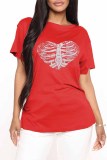 Röda Mode Casual Print Basic O-hals T-shirts