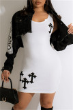 Black Fashion Sexy Solid Embroidered O Neck Vest Dress