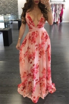 Rosa Mode Casual Print Backless V-hals Sling Dress