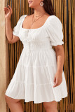 Witte mode casual effen bandage patchwork vierkante kraag plus size jurken
