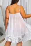 White Fashion Sexy Plus Size Living Solid See-through Backless V Neck Sling Dress