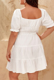 White Fashion Casual Solid Bandage Patchwork Square Collar Plus Size Dresses