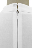 Witte elegante effen uitgeholde rechte jurken met split en O-hals