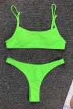 Costumi da bagno sexy senza schienale in tinta unita verde fluorescente (con imbottiture)