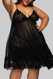 White Fashion Sexy Plus Size Living Solid See-through Backless V Neck Sling Dress