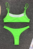 Roupas de banho sem costas sólidas sexy verde fluorescente fashion (com acolchoamentos)