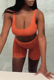 Orange Mode Sexy Solide Transparent U Cou Sans Manches Deux Pièces