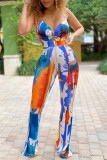 Paarse Sexy Casual Print Tie Dye Backless Spaghetti Band Regular Jumpsuits