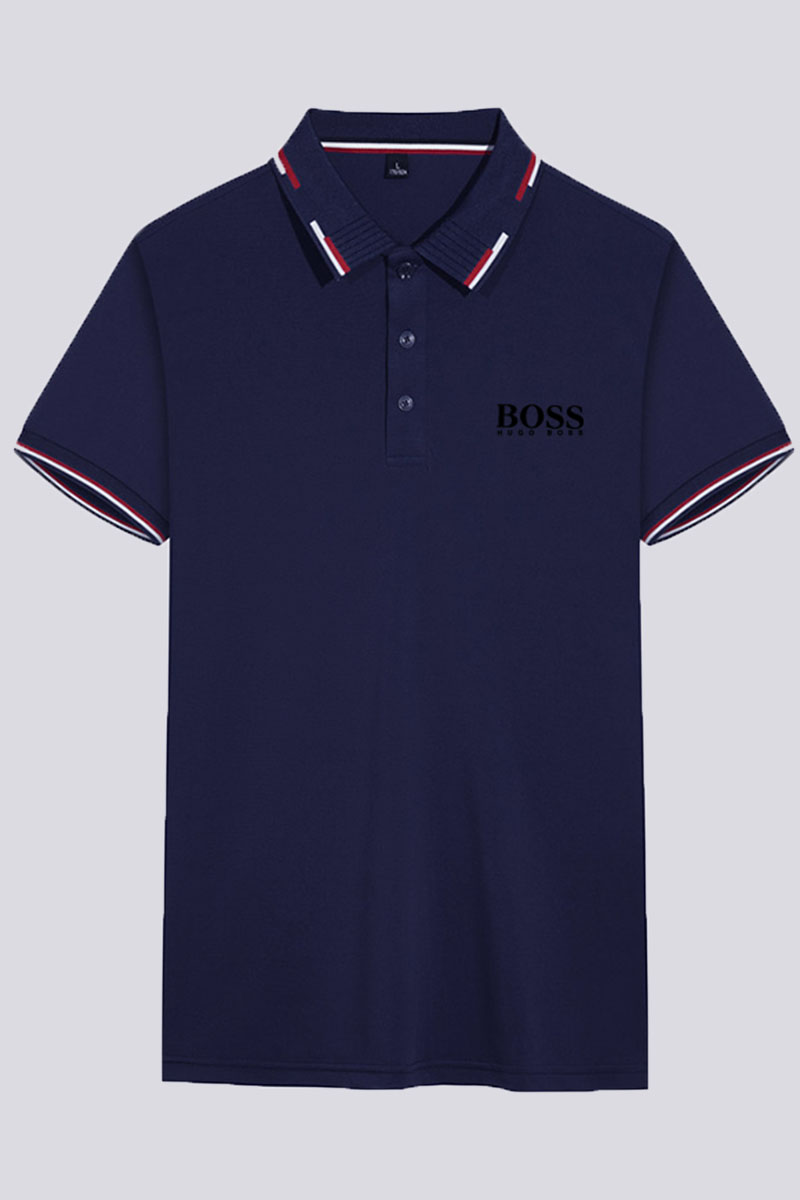 

Navy Blue Fashion Casual Print Letter POLO collar Tops