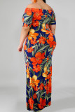 Orange Fashion Casual Plus Size Print rückenfreies schulterfreies langes Kleid