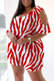 Black Fashion Casual Striped Print Hollowed Out V Neck Regular Rompers