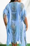 Небесно-голубое модное сексуальное лоскутное сплошное платье с кисточками, выдолбленное из купальников, платье больших размеров