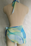 Многоцветный модный сексуальный принт с открытой спиной и лямкой на шее плюс размер купальника (с прокладками)