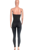 Black Sexy Solid Bandage Patchwork See-through Strapless Regular Jumpsuits