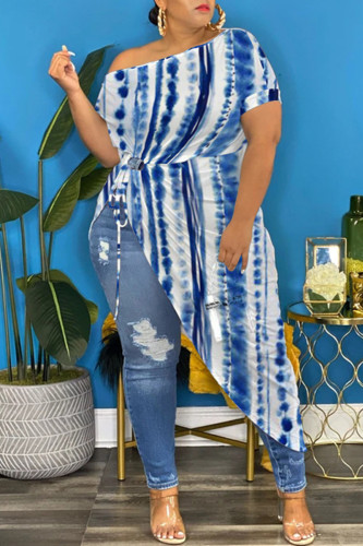 Tops asymétriques à col rond et à la mode décontractés bleus