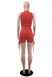 Gris Fashion Casual Solid Draw String Fold O Neck Sleeveless Two Pieces