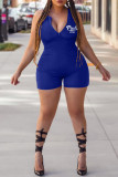 Barboteuse skinny basique à col zippé à la mode décontractée bleue
