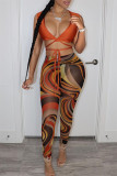 Оранжевый модный сексуальный бандаж с принтом и V-образным вырезом без рукавов из двух частей