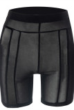 Schwarze, modische, durchsichtige, durchsichtige Plus-Size-Shorts mit hoher Taille