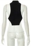 White Fashion Sexy Patchwork Solid Hollowed Out Asymmetrical Turtleneck Tops