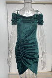 バーガンディ エレガント ソリッド パッチワーク 非対称 スパゲッティ ストラップ ワン ステップ スカート ドレス