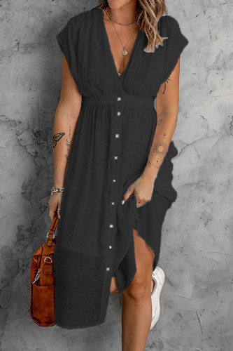 Black Casual Solid Patchwork V Neck Straight Dresses
