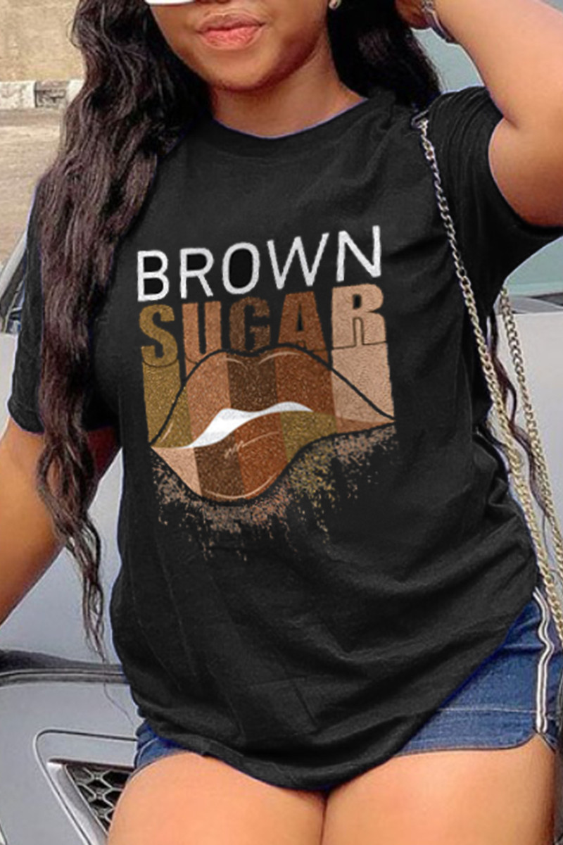

Black Fashion Casual Print Basic O Neck T-Shirts