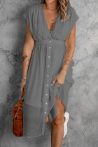 Dark Gray Casual Solid Patchwork V Neck Straight Dresses