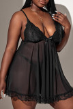 Zwart Sexy Living Plus maat effen doorzichtige rugloze jurk met V-hals sling