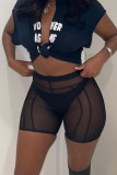 Shorts de cintura alta sexy sexy moda preto transparente plus size