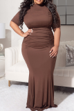 Coffee Fashion Solid Fold Half A Водолазка Plus Size Two Pieces