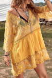 Yellow Sexy Solid Patchwork Swimwears Cover Up