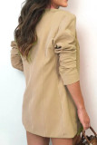 Khaki Casual Solid Patchwork Buttons Turn-back Collar Long Sleeve Four Pieces