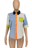 Apple Green Casual Solid Patchwork Buckle Turndown Collar Tops