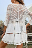 White Sexy Solid Patchwork Swimwears Cover Up
