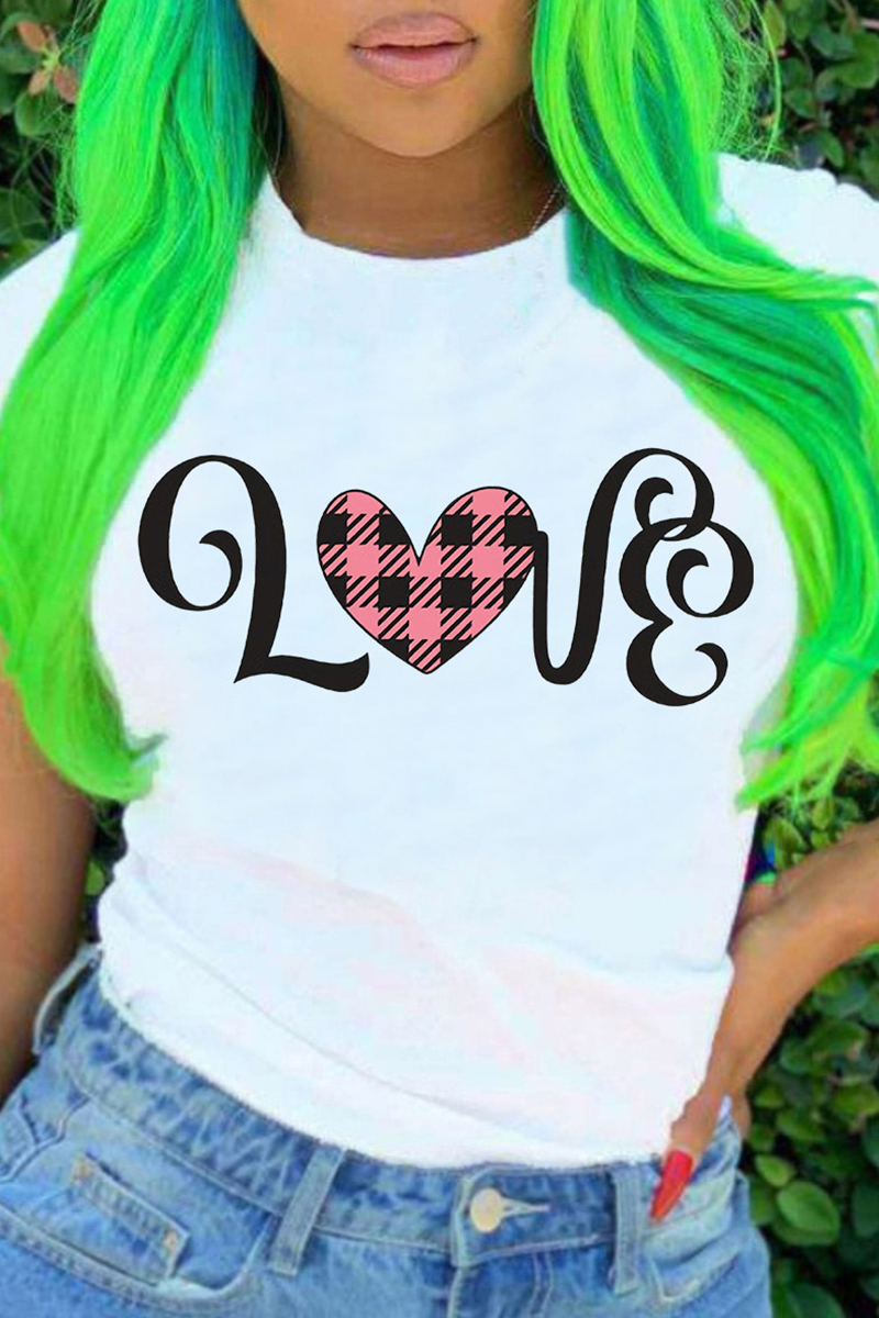 

White Black Fashion Casual Print Basic O Neck T-Shirts