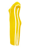 アーミーグリーンファッションカジュアルプラスサイズプリントスリットOネック半袖ワンピース