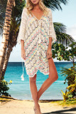 Lake Blue Sexy Print Hollowed Out Patchwork Swimwears Cover Up