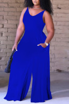 Blue Sexy Solid Patchwork Spaghetti Strap Straight Jumpsuits