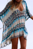 Yellow Sexy Print Hollowed Out Patchwork Swimwears Cover Up
