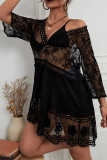 Black Sexy Solid Patchwork Swimwears Cover Up