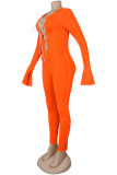 Oranje mode casual effen uitgeholde skinny jumpsuits met v-hals en patchwork
