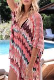 Blue Sexy Print Hollowed Out Patchwork Swimwears Cover Up