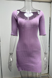 Robes de jupe crayon à col en U en patchwork uni sexy violet clair