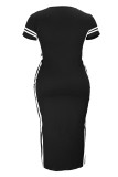 Burgundy Fashion Casual Plus Size Print Slit O Neck Short Sleeve Dress